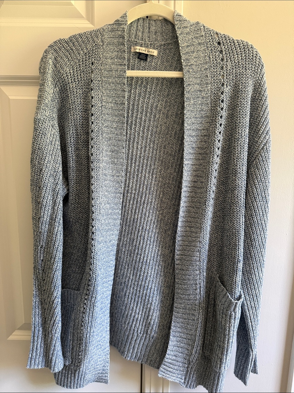 American Eagle Outfitters Light Gray Open-Front Knit Cardigan